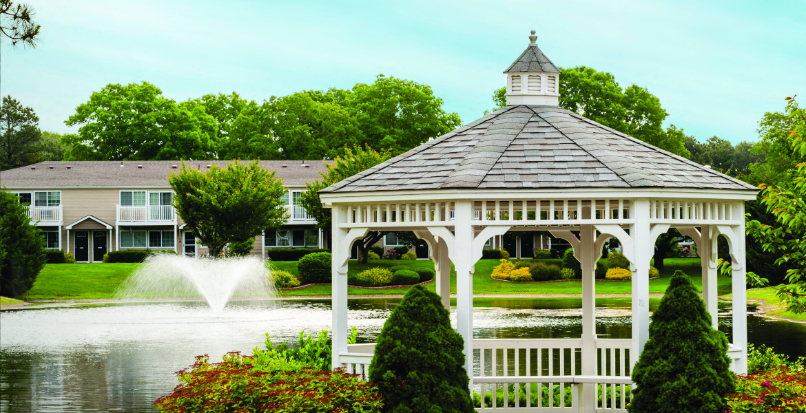 gazebo by the pond at Lakeside Village, East Patchogue